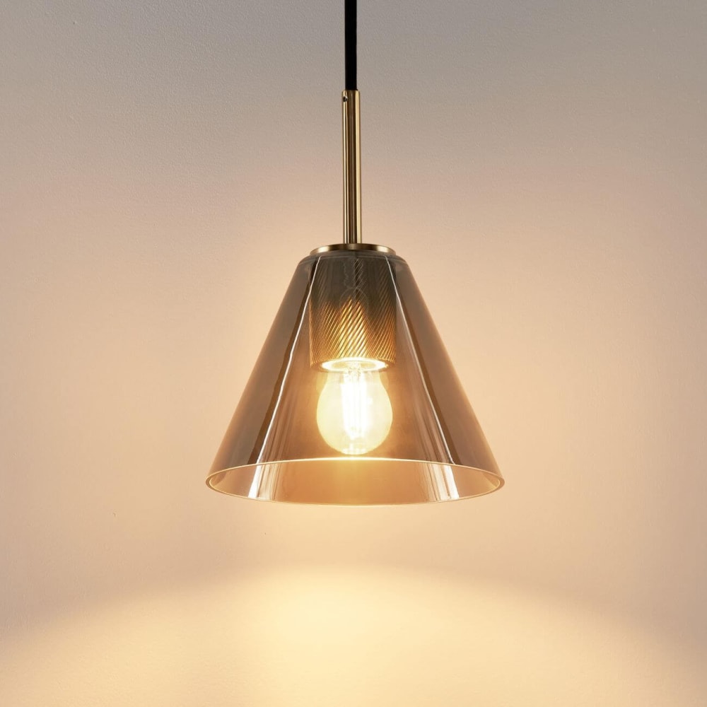Suspension en verre gris, laiton et noir 24 cm — vue 4