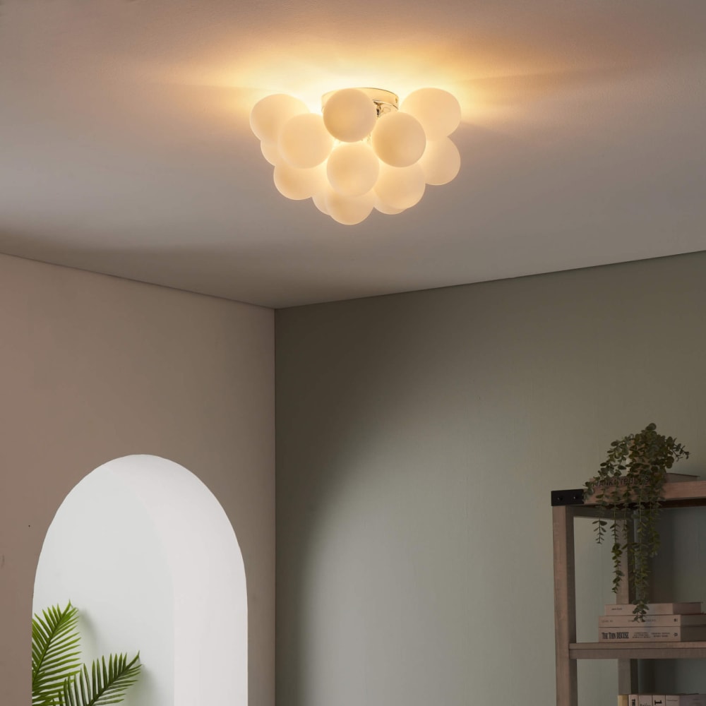 Plafonnier en verre blanc et argenté 40 cm — vue 3