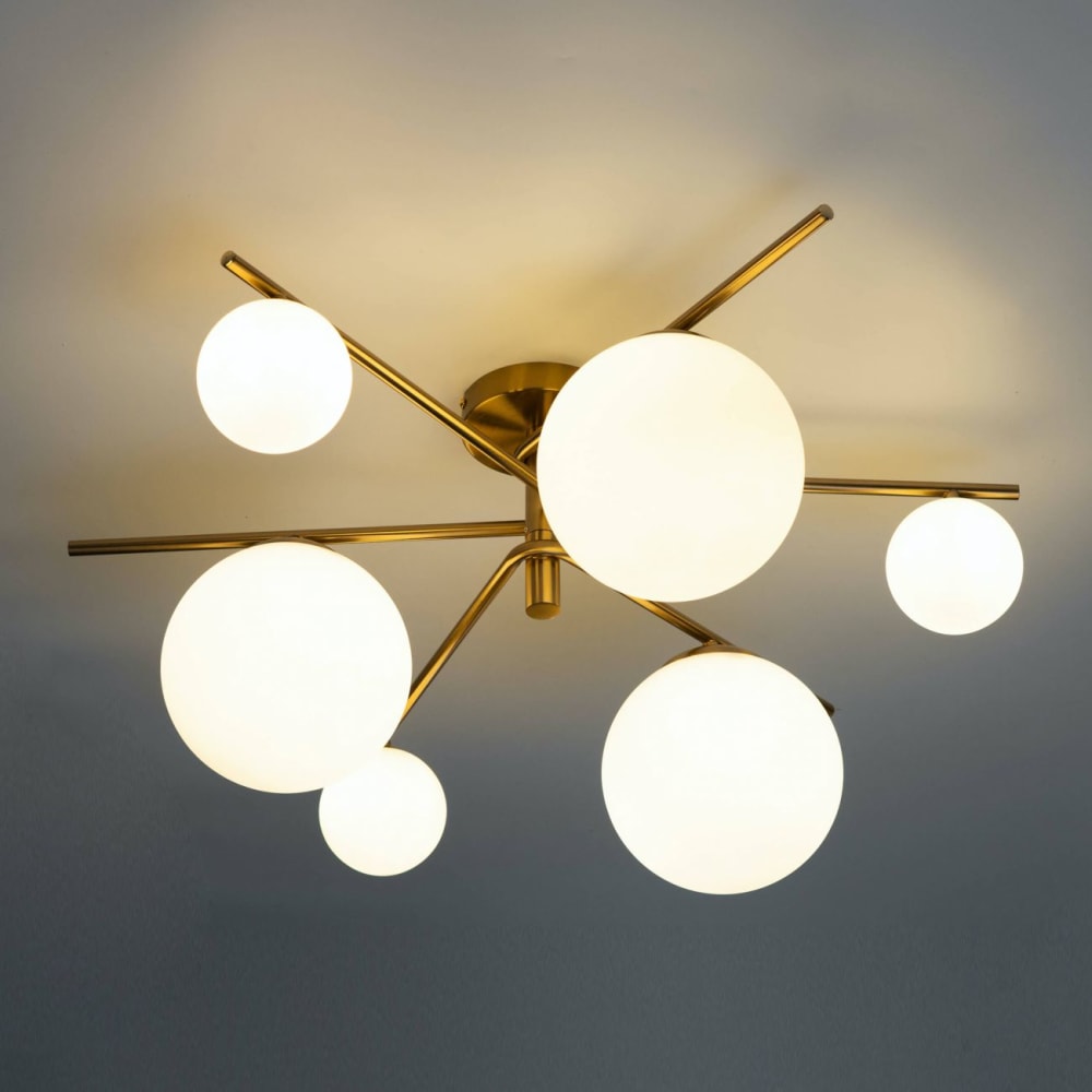 Plafonnier en verre laiton et blanc 70 cm — vue 3