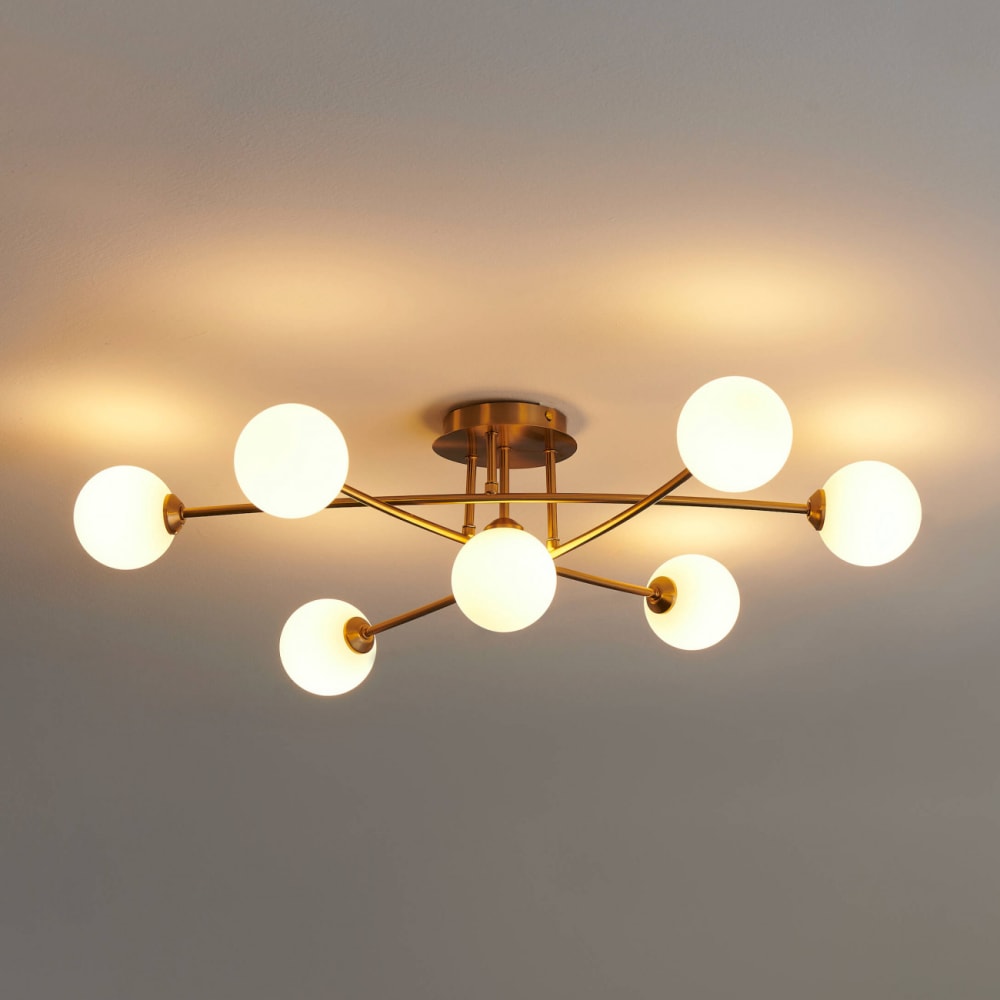 Plafonnier en verre doré / laiton 85 cm — vue 4