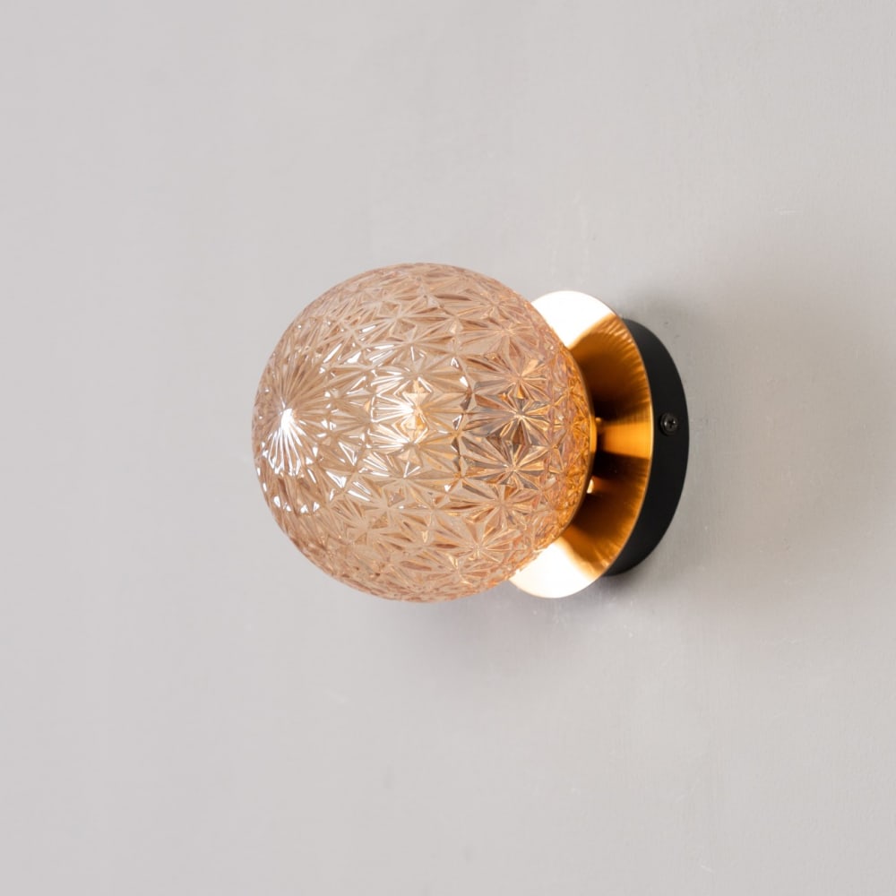 Kosilum Wandleuchte aus Metall und Glas 15 cm, Gold / Messing Gold Glas