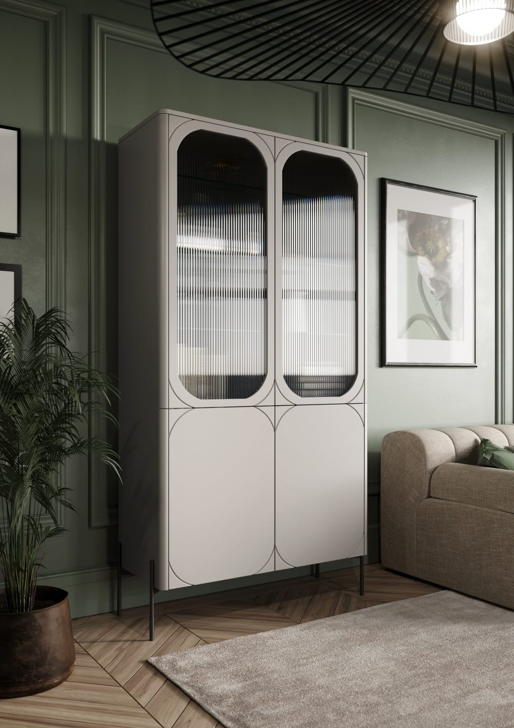Vitrine 2 portes avec pied métal cachemire 104x200 cm