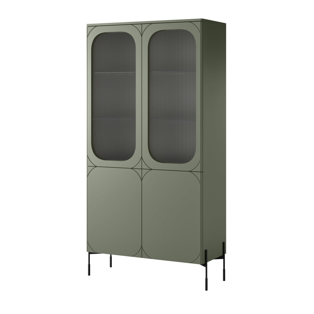 Vitrine 2 portes avec pied en métal vert olive 104x200 cm