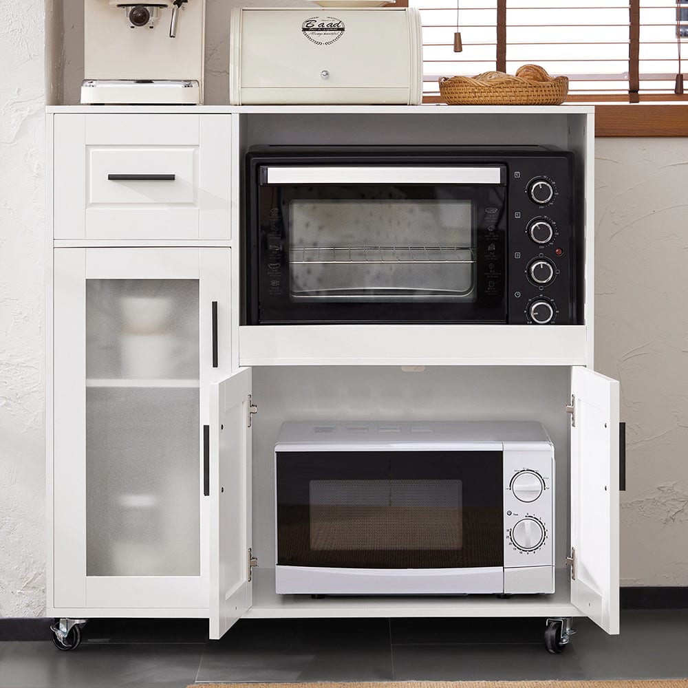 Meuble micro-ondes 3 portes 1 tiroir 1 compartiment effet bois blanc - Maisons du Monde