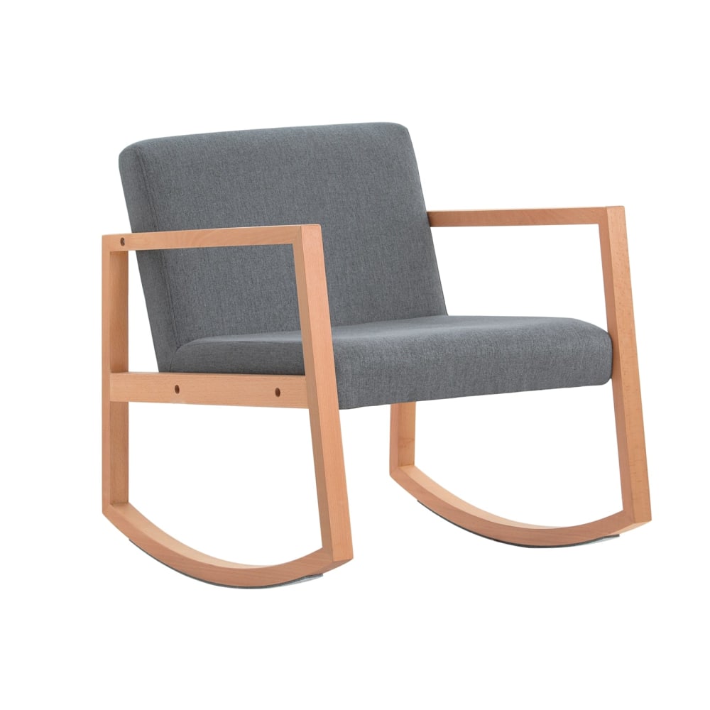 Fauteuil à bascule en bois de hêtre avec coussin épais gris