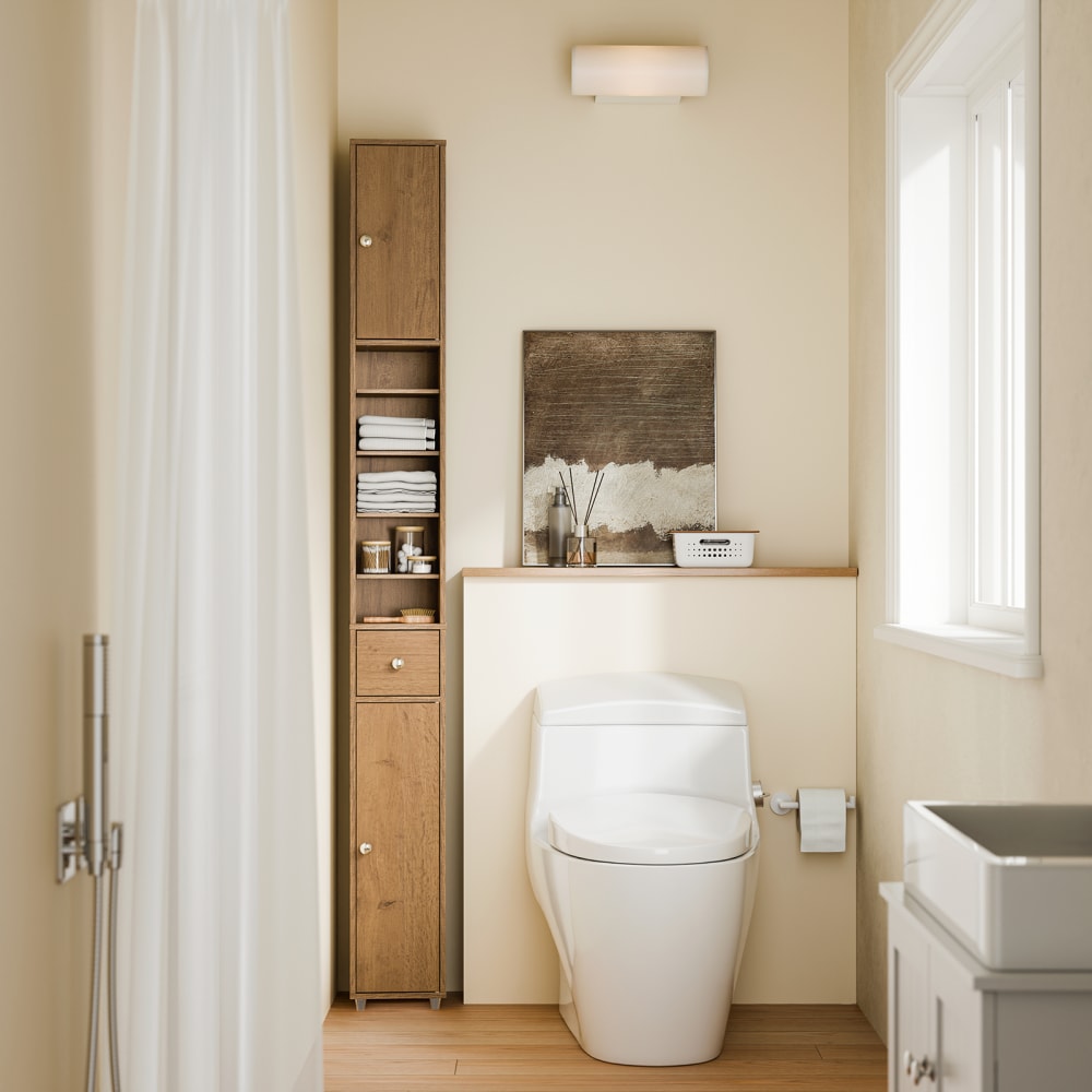 Colonne salle de bain effet bois, 1 tiroir et 2 portes, 5 étages - Maisons du Monde
