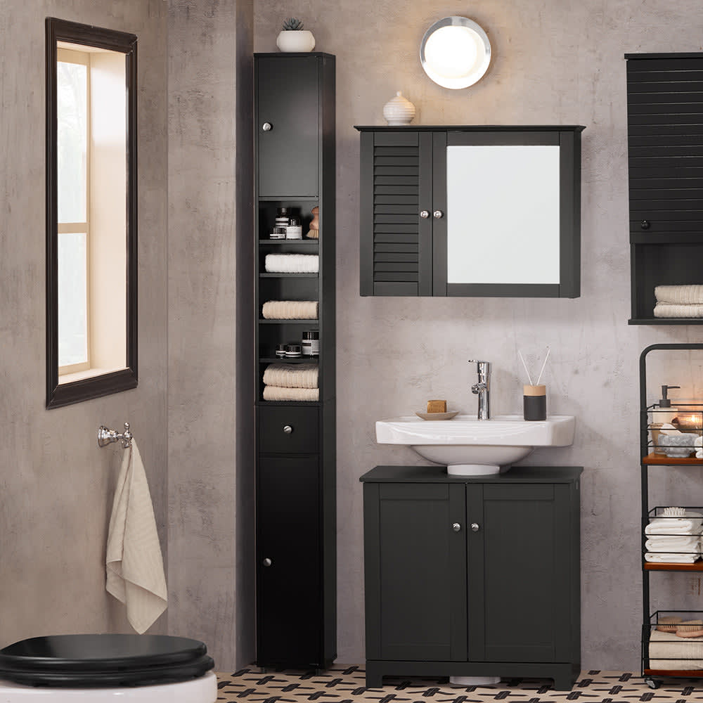Armoire de rangement 5 étages 1 tiroir et 2 portes effet bois noir - Maisons du Monde