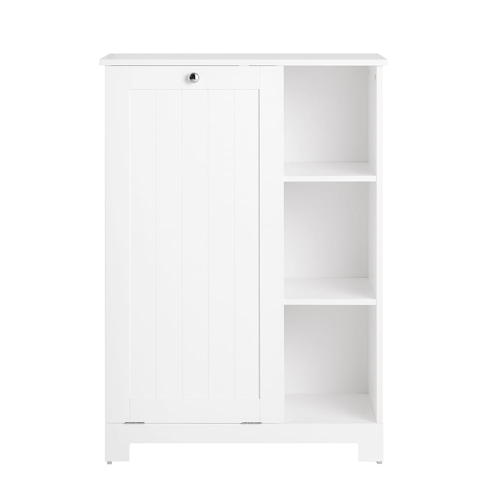 Armoire effet bois blanc avec 3 étagères et 1 panier à linge