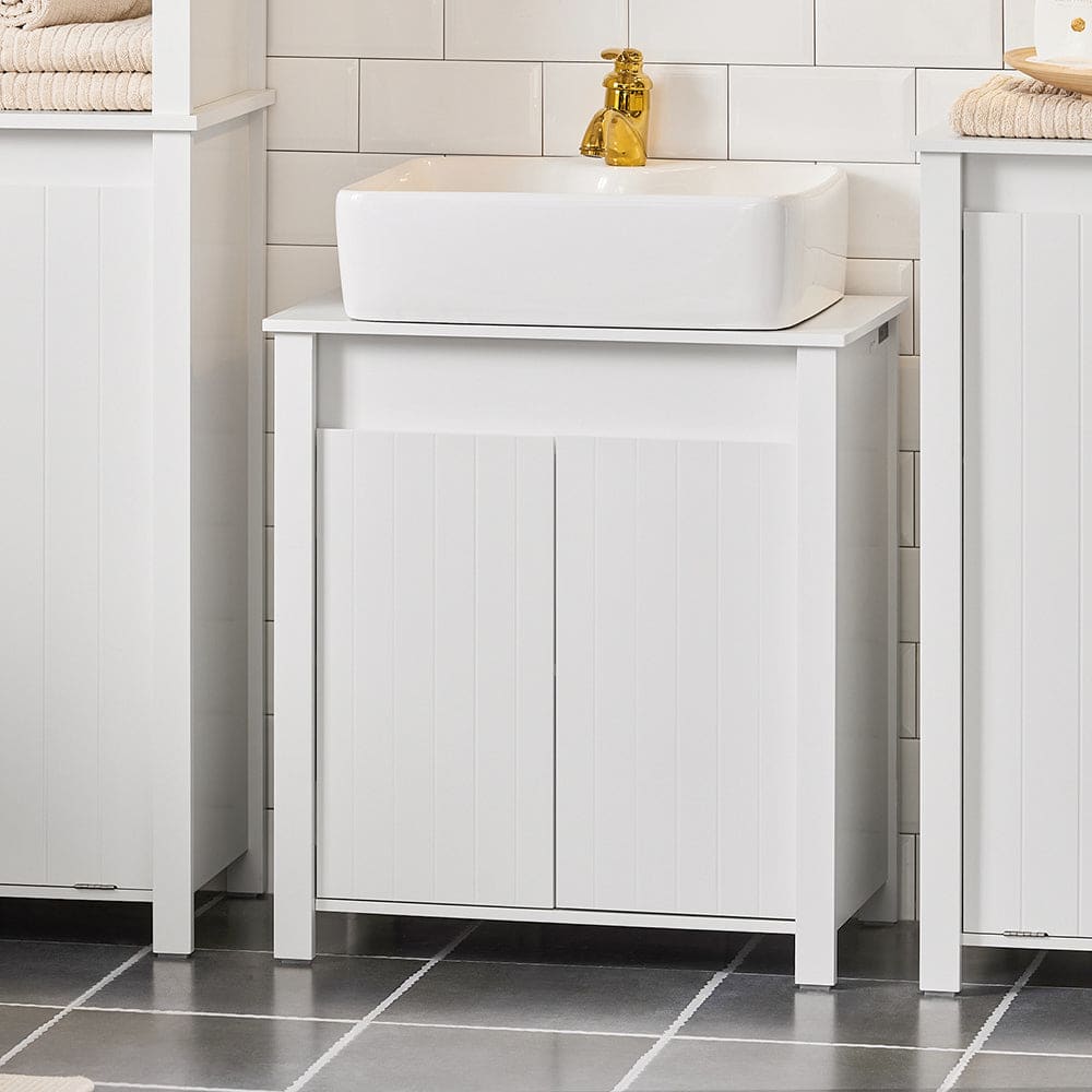 Meuble sous lavabo effet bois blanc avec 2 portes