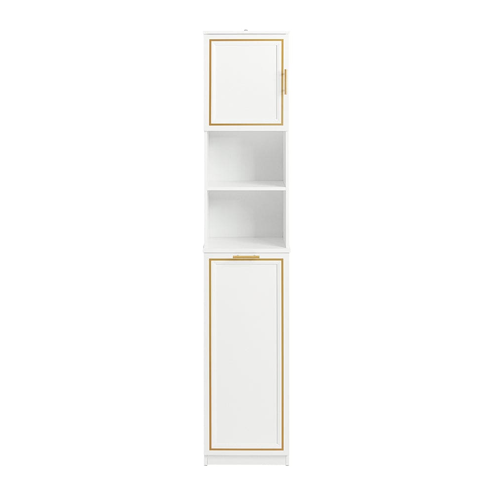 Colonne effet bois blanc 1 porte 2 étagères 1 panier à linge