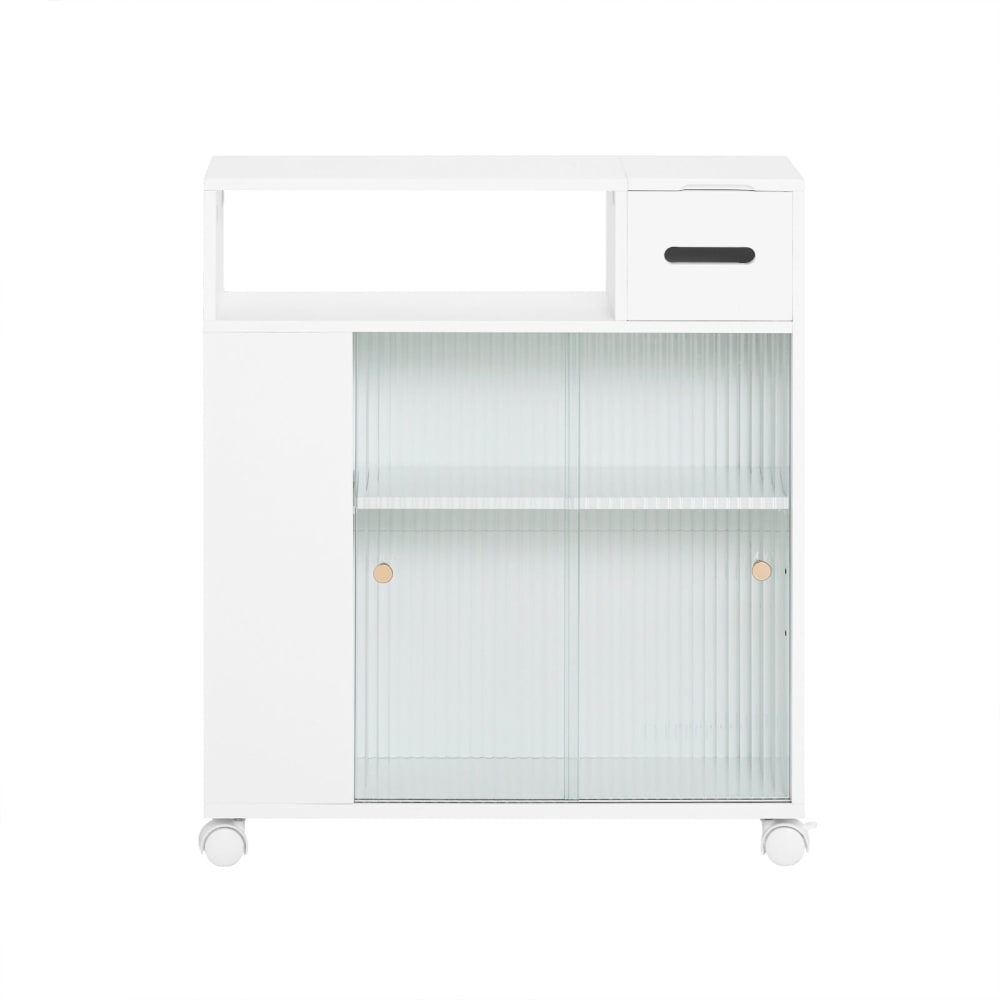 Armoire de toilette compacte roulante 2 portes coulissantes en verre