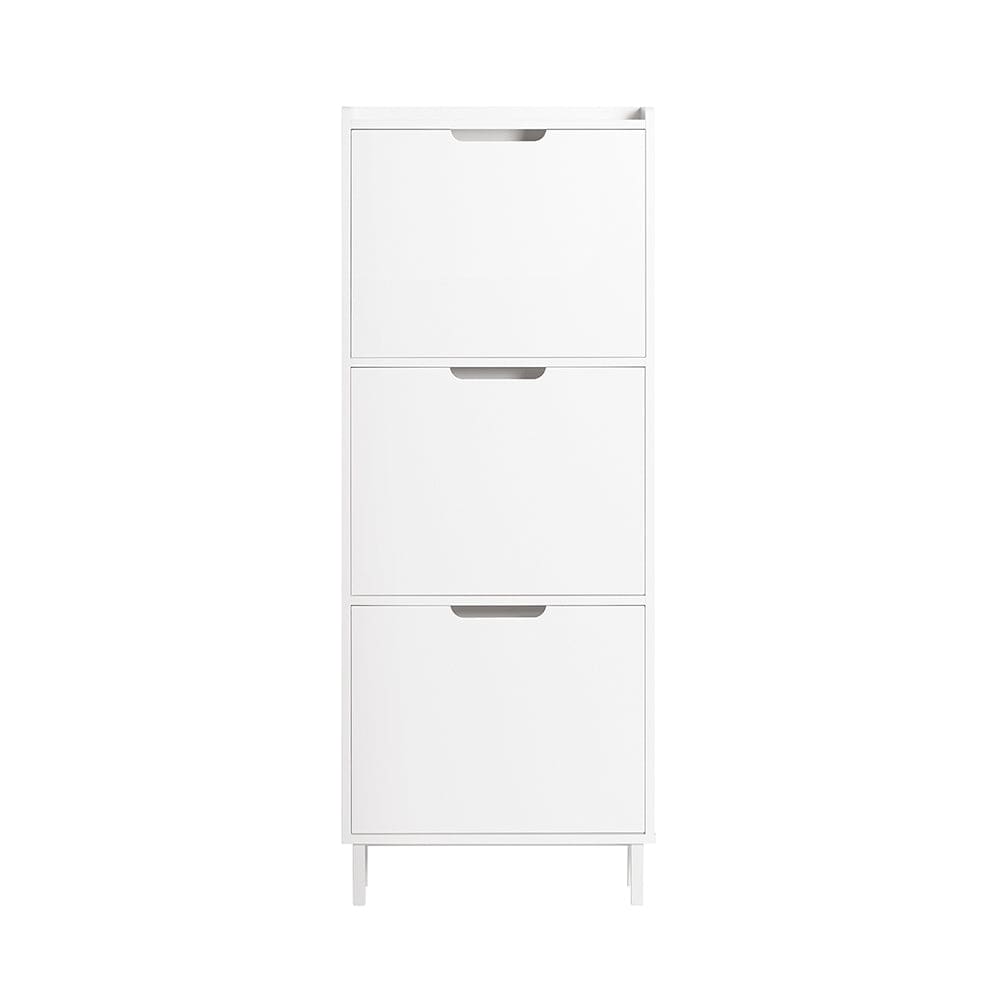 SoBuy Schuhschrank mit 3 Klappen Holz Metall Weiß Weiß Spanplatte
