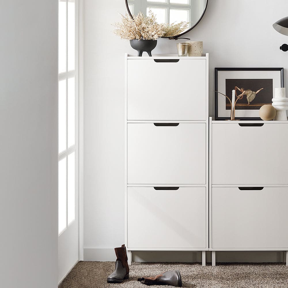 Meuble à chaussures avec 3 battants effect bois blanc