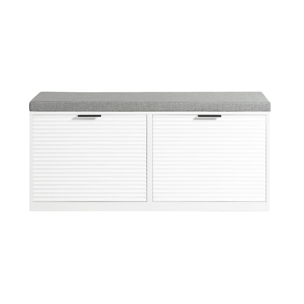 Banc à chaussures 2 battants avec coussin rembourré effect bois blanc