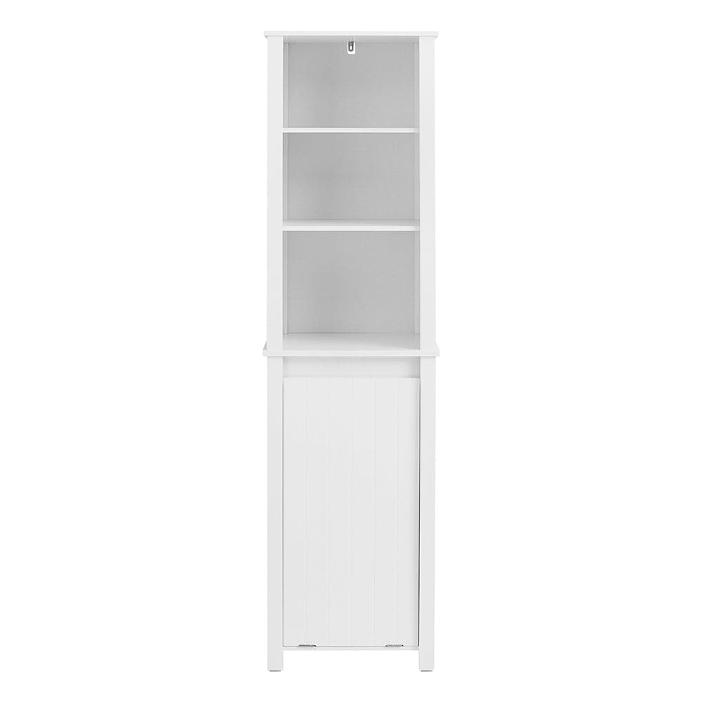 Meuble colonne effet bois blanc avec 1 panier à linge