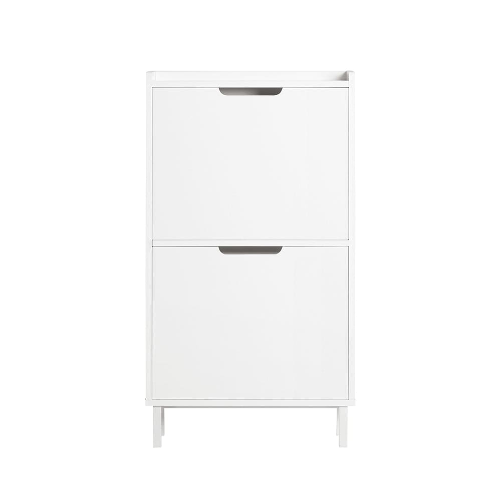 SoBuy Schuhschrank mit 2 Klappen Holz Metall Weiß Weiß Spanplatte