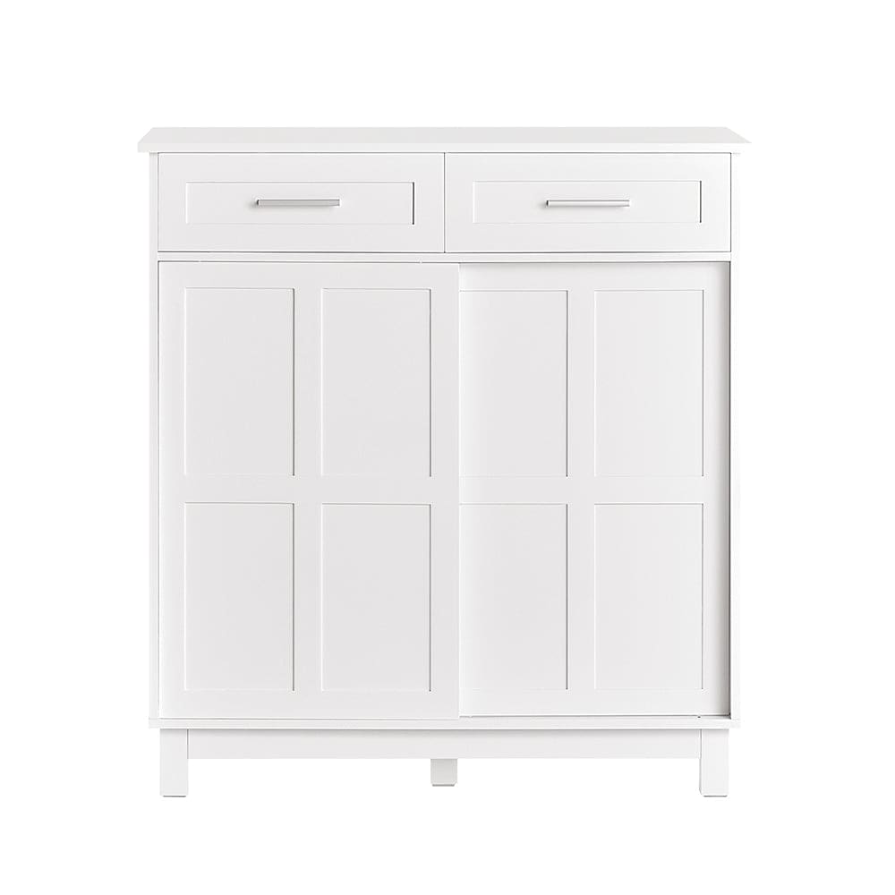 SoBuy Sideboard mit Schiebetüren Holz Weiß Weiß Spanplatte