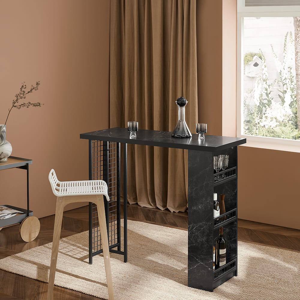 Bartisch mit 3 Ablagen Holz Metall Schwarz - Maisons Du Monde
