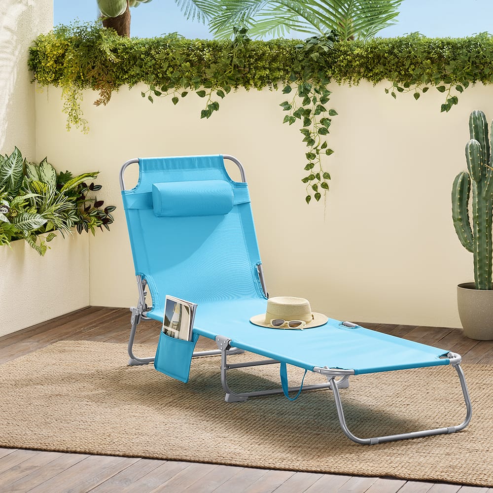 Chaise longue pliable et réglable bleu - Maisons du Monde