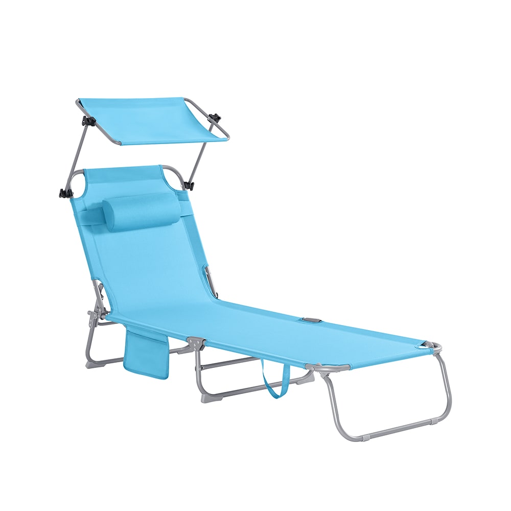 Bain de soleil pliable position réglable avec parasol - bleu