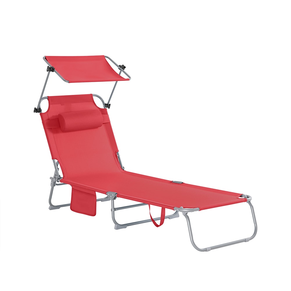Bain de soleil pliable position réglable avec parasol - rouge