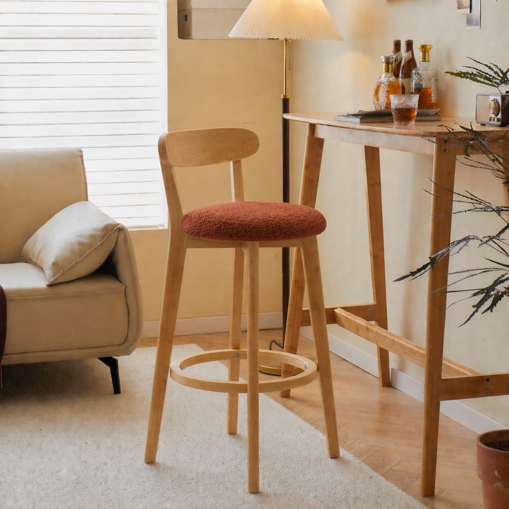 Nordlys Barhocker (2er Set) aus Massivholz und Wolle Terracotta style modern Rot Öko-Tex Zertifikat Stoff