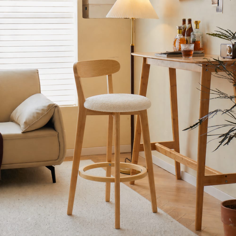 Nordlys Barhocker (2er Set) aus Massivholz und Wolle Weiß style modern Weiß Öko-Tex Zertifikat Stoff