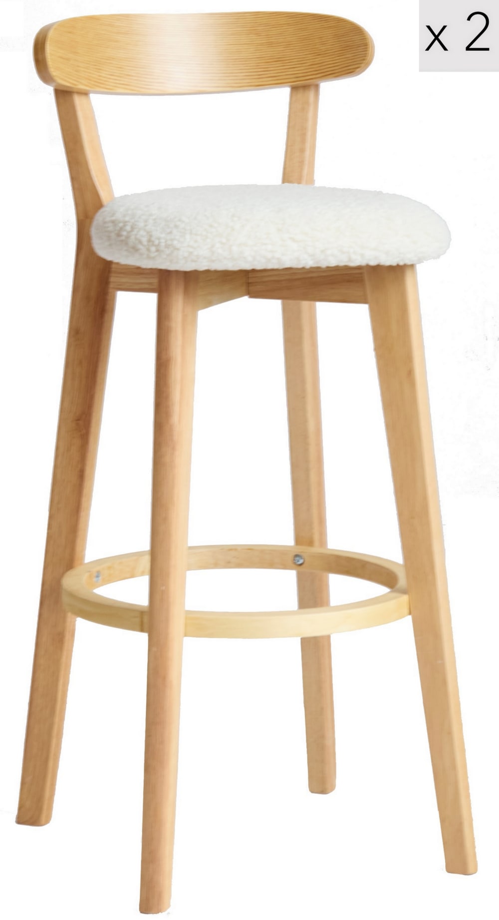 Lot de 2 tabourets de bar en hévéa et bouclettes blanches - Maisons du Monde