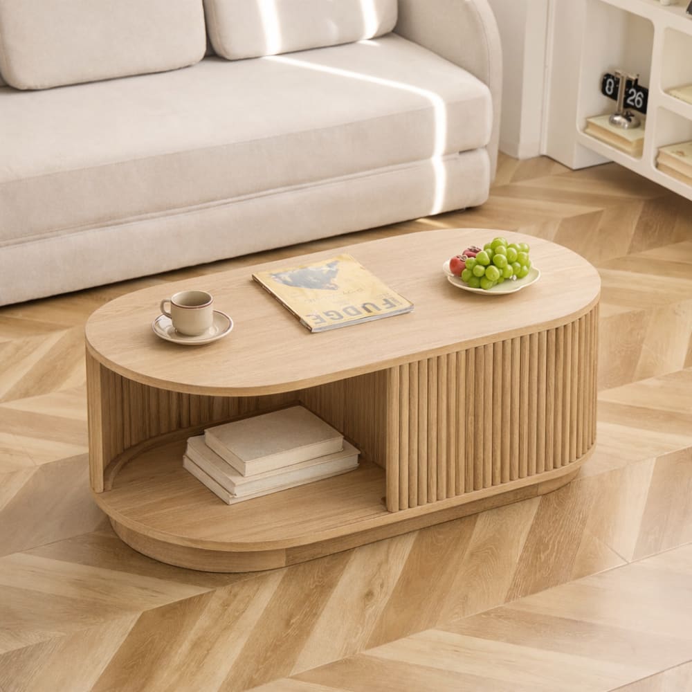 Table basse avec rangement en frêne