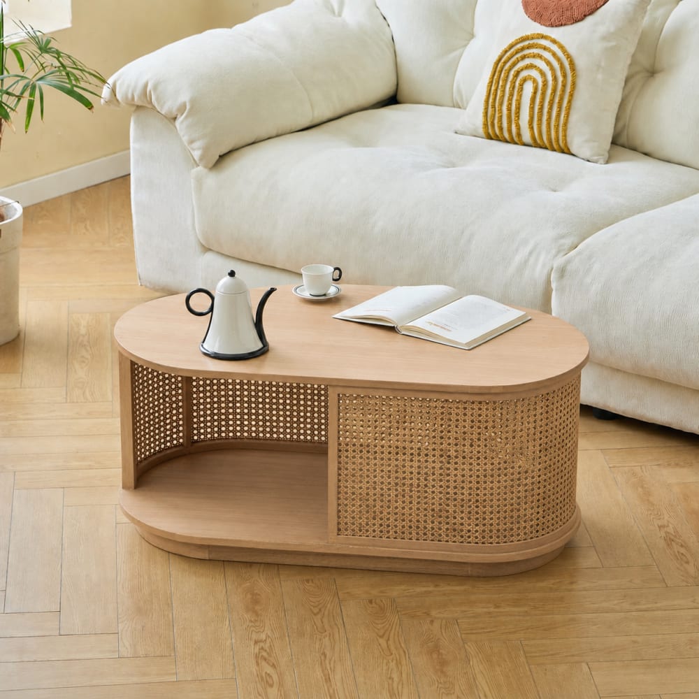 Nordlys Couchtisch aus Massivholz und Rattan style classic chic Braun