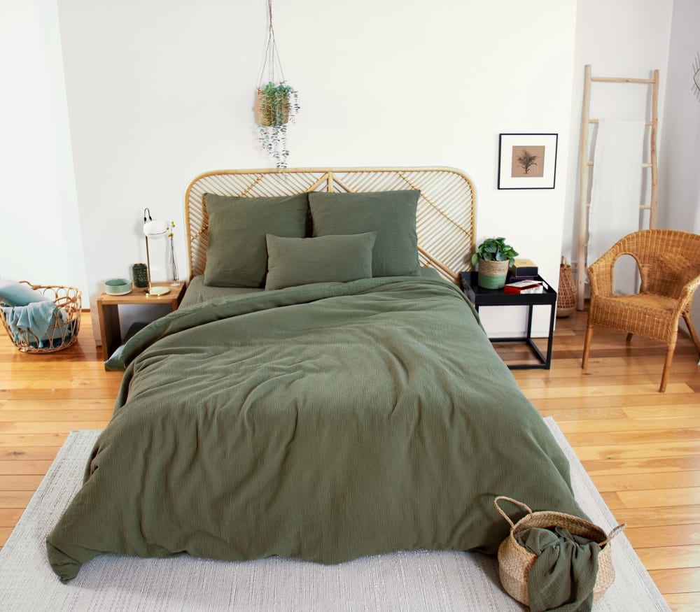 Parure de lit double gaze de coton kaki 240 x 260 cm
