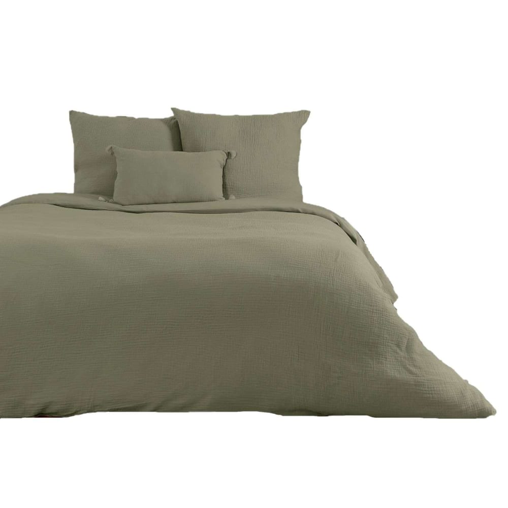 Parure de lit double gaze de coton kaki 240 x 260 cm - Maisons du Monde