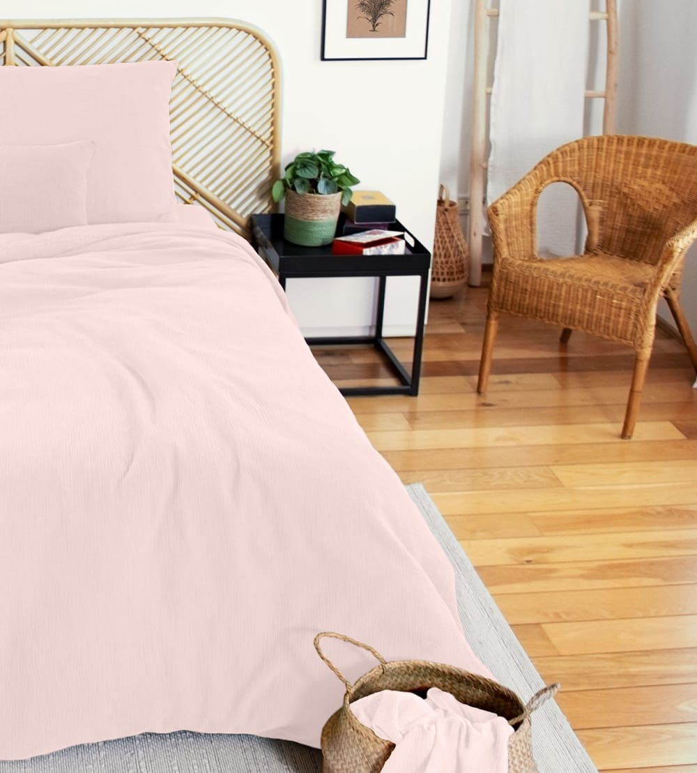 Parure de lit double gaze de coton rose 140 x 200 cm
