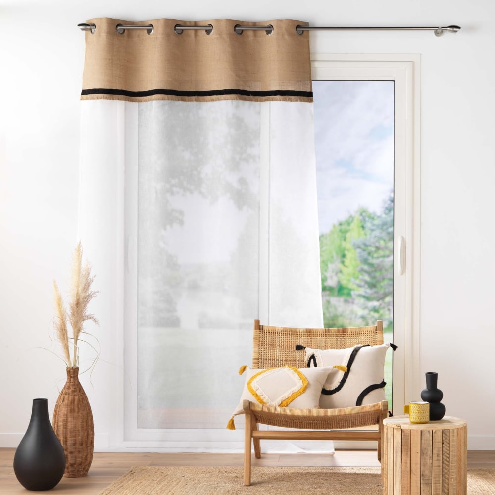 Voilage à œillets avec top en jute écru et noir 140 x 240 cm