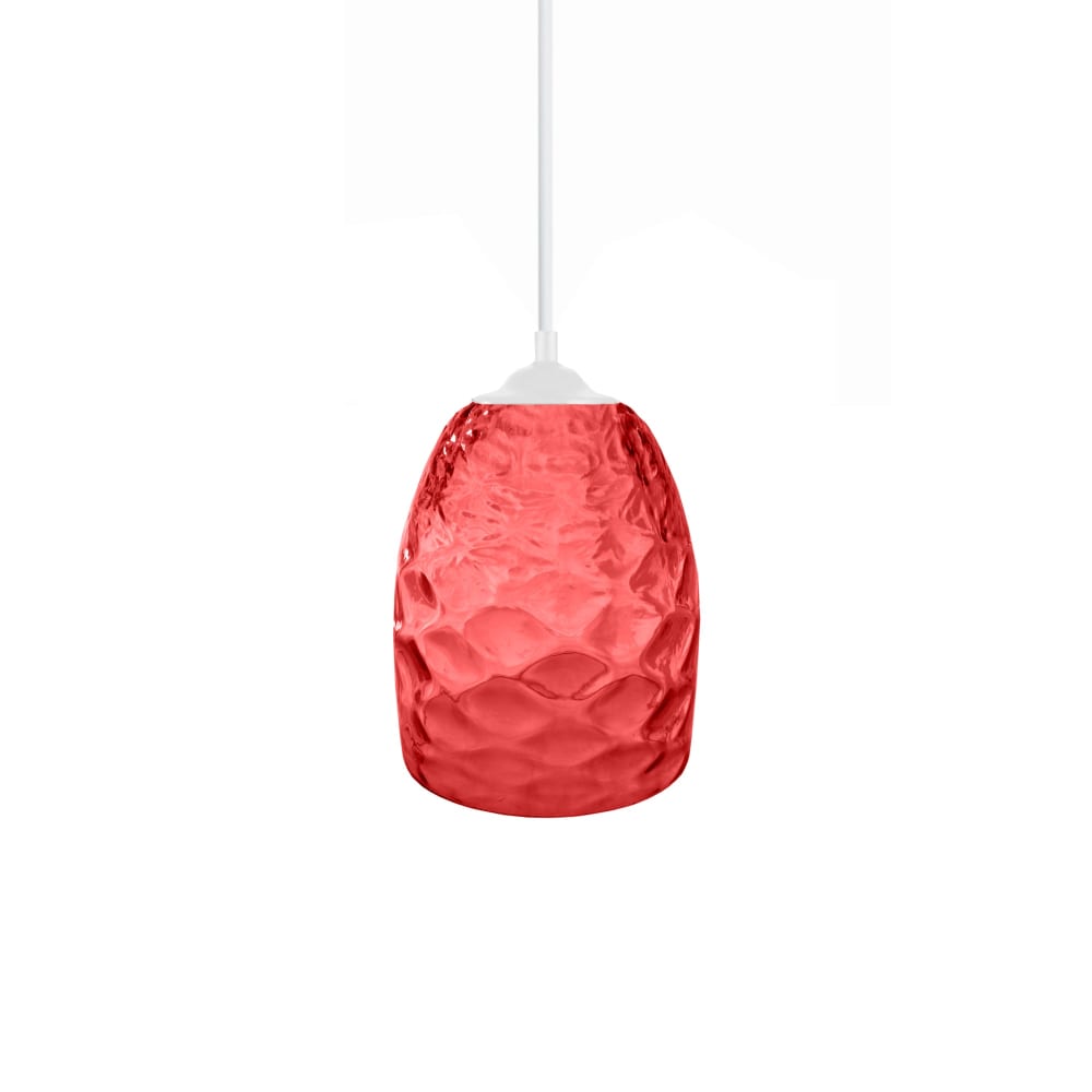 Suspension métal blanc abat-jour verre rouge