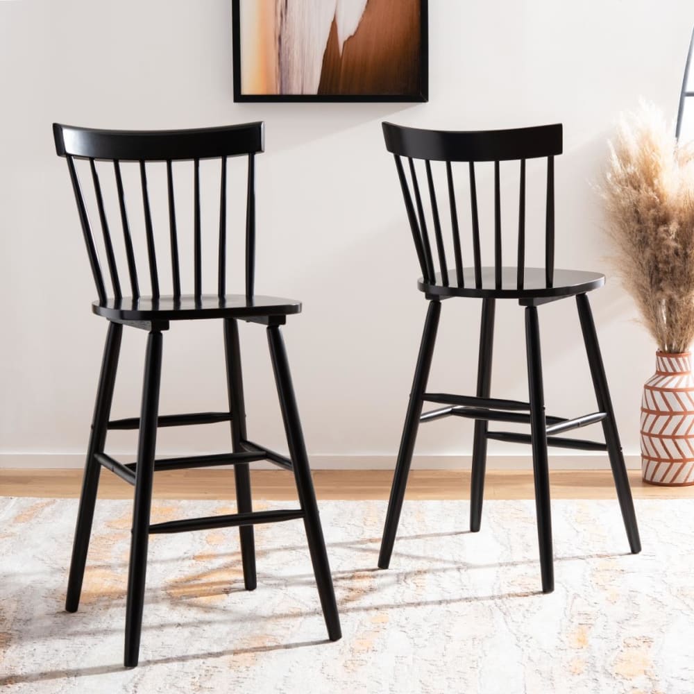 Ensemble de 2 tabourets de bar en bois de caoutchouc noir