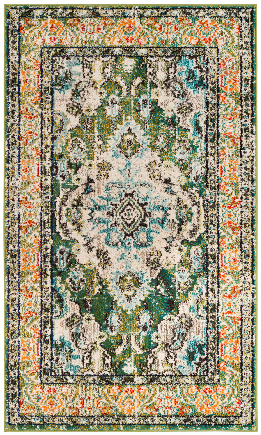 Tapis bohème chic en polypropylène vert/bleu, 91 x 152 cm