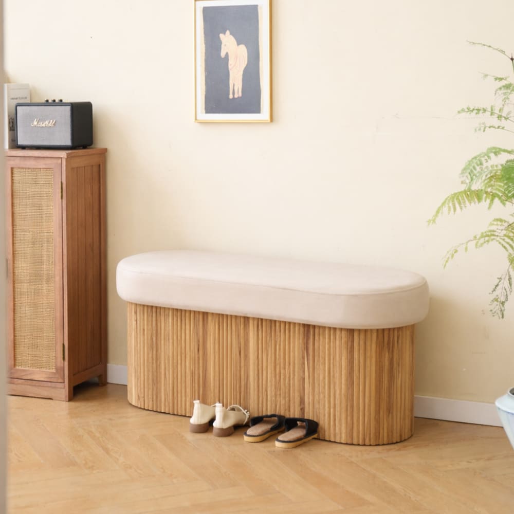 Banc coffre avec rangement en velours beige
