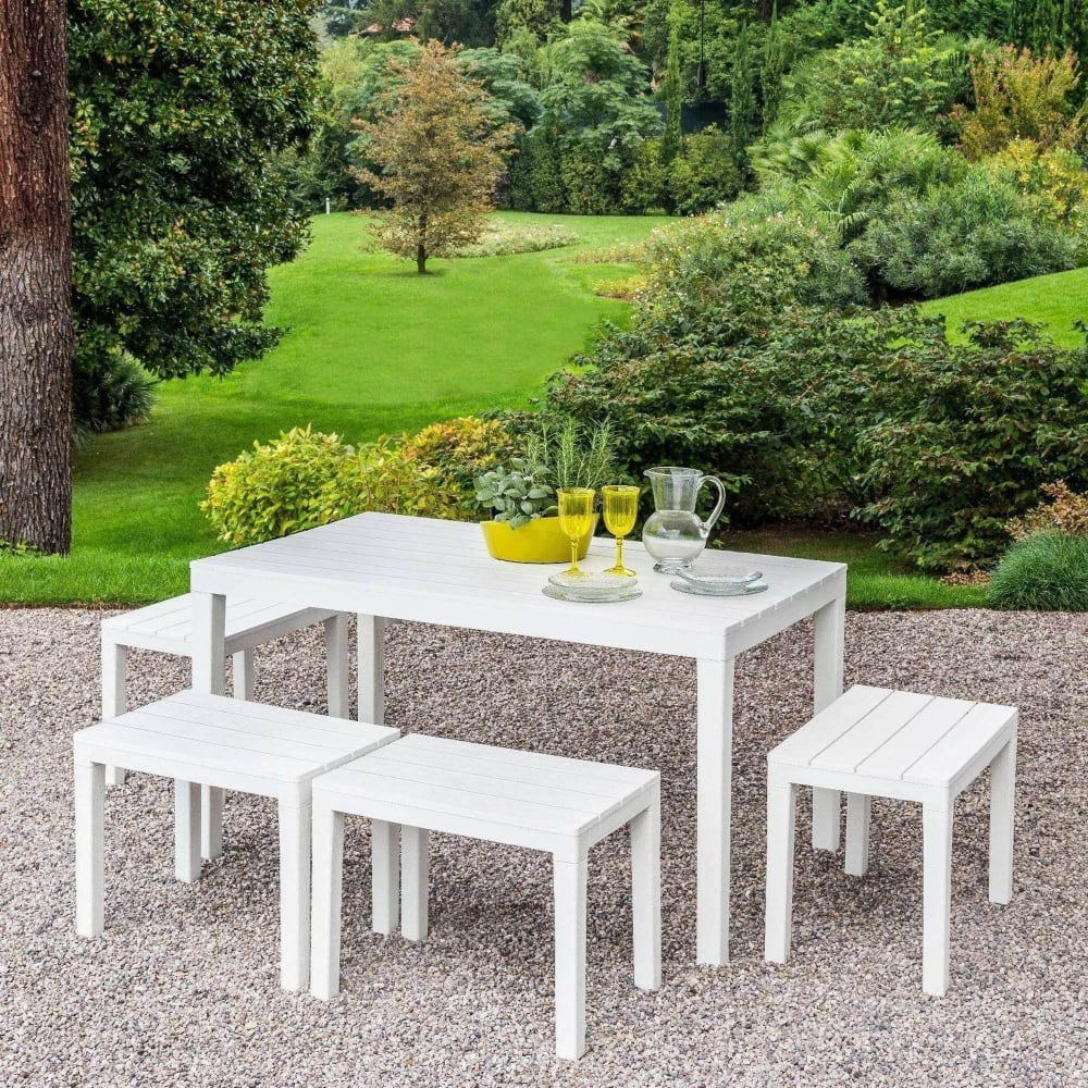 Ensembles table et chaises d'extérieur blanc 138x78 cm - Maisons du Monde