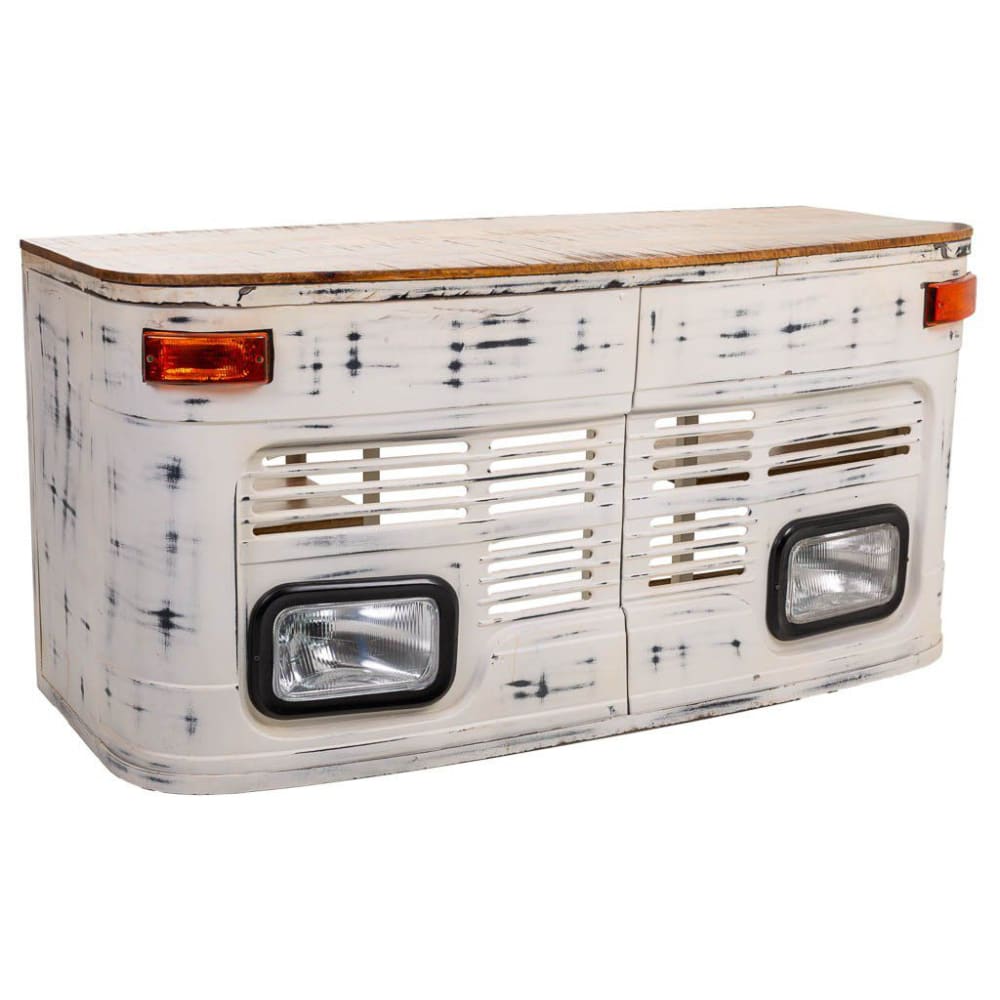 Escritorio de madera y metal lacado blanco 155x65x75