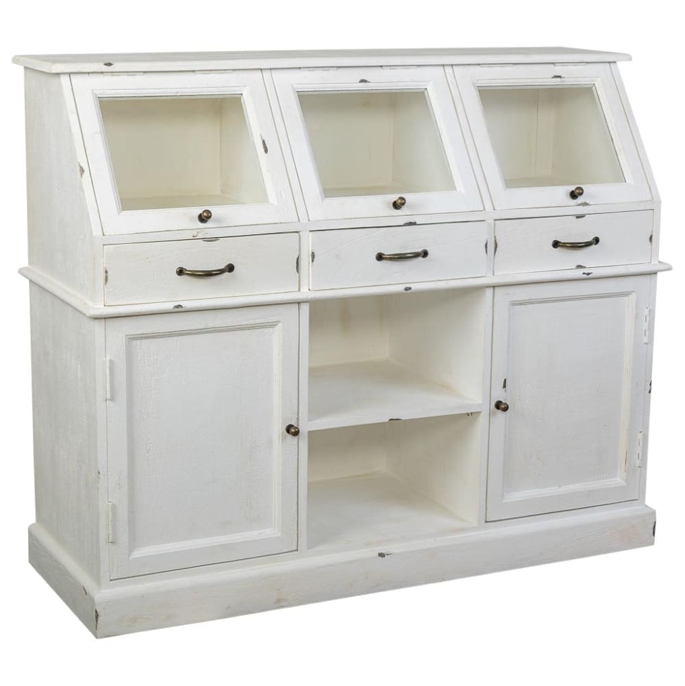 Buffet en bois vieilli blanc 129x45x106h