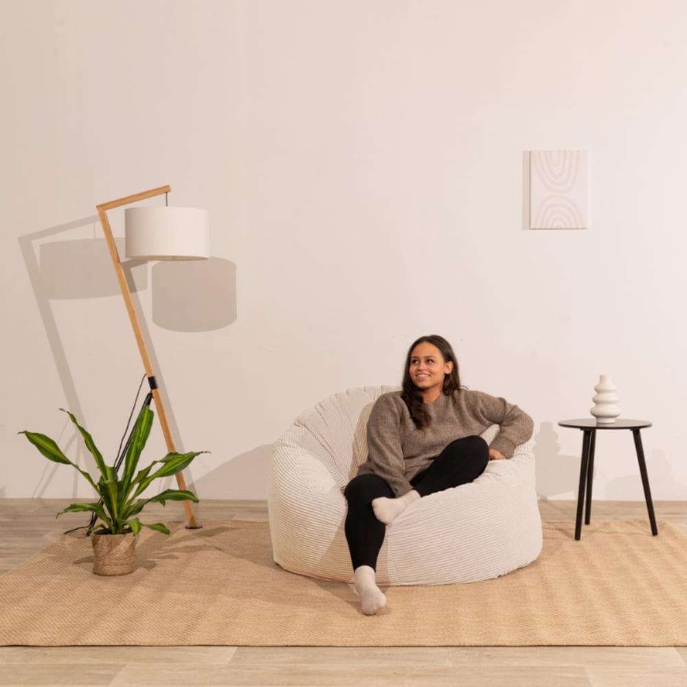 Pouf velours côtelé épais 100cm blanc cassé