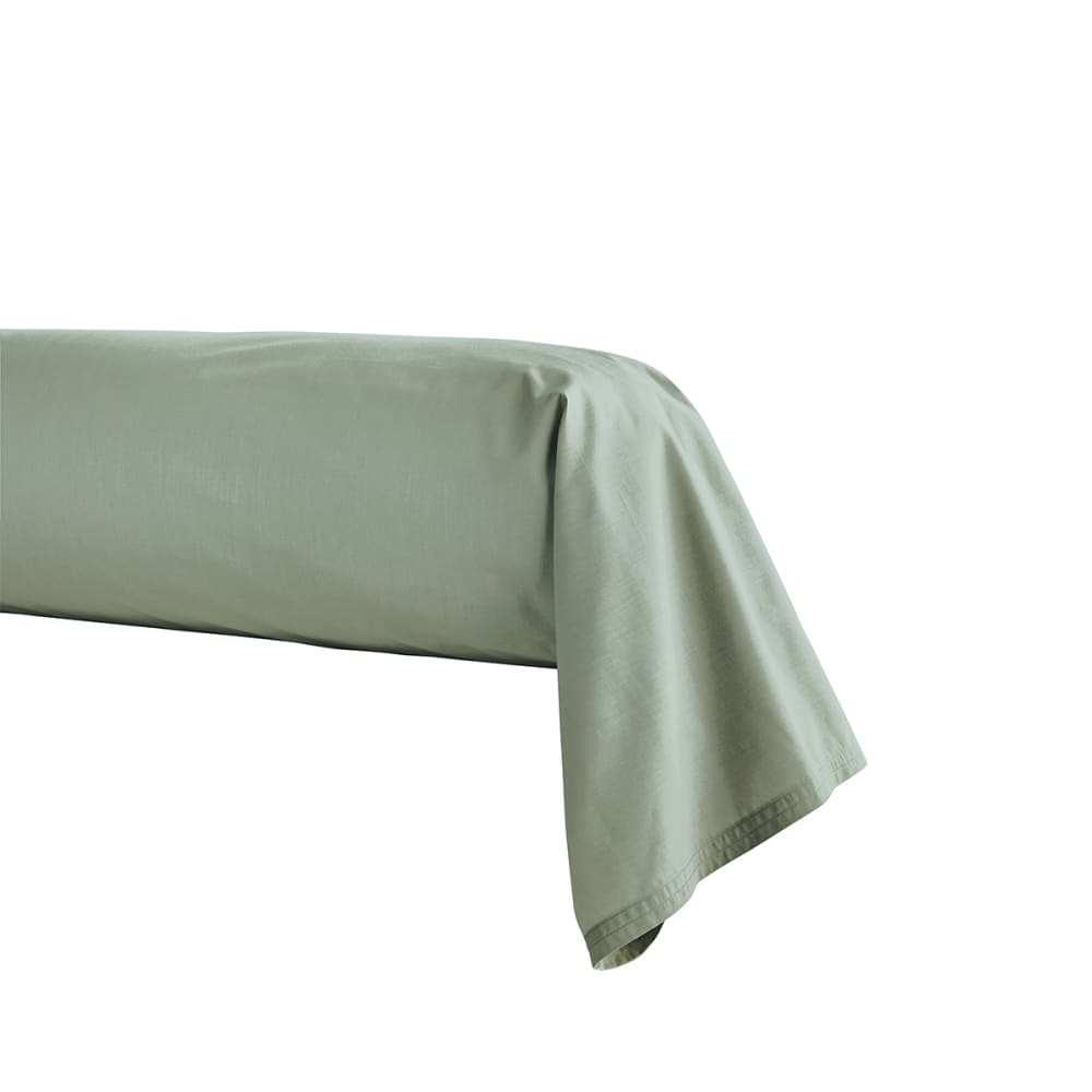 Taie de traversin unie en percale de coton vert 43x230