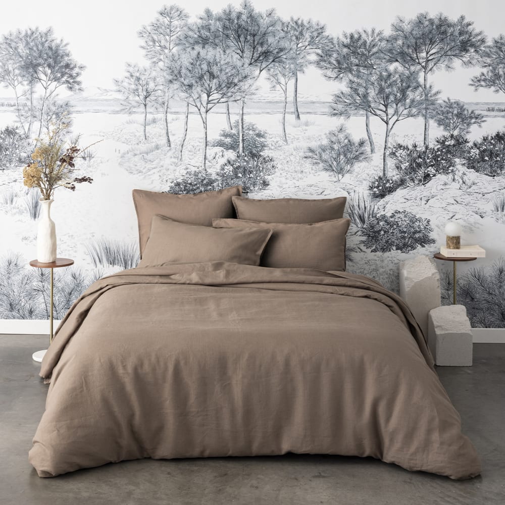 Taie d'oreiller unie en lin marron 50x75