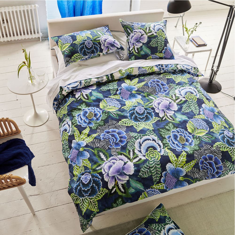 Taie d'oreiller imprimée en percale de coton bleu 65x65cm — vue 4