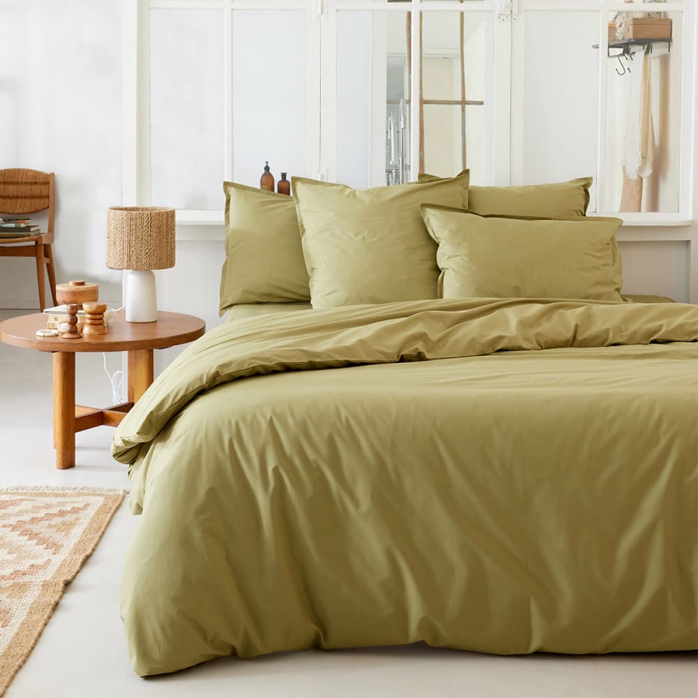 Drap housse uni en percale de coton vert 90x190 — vue 3