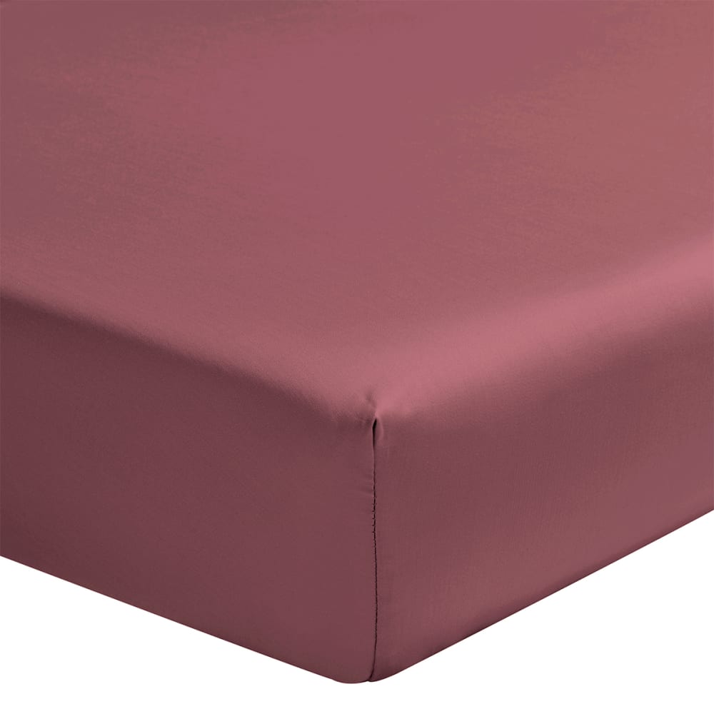 Drap housse uni en satin de coton bio rouge 160x200