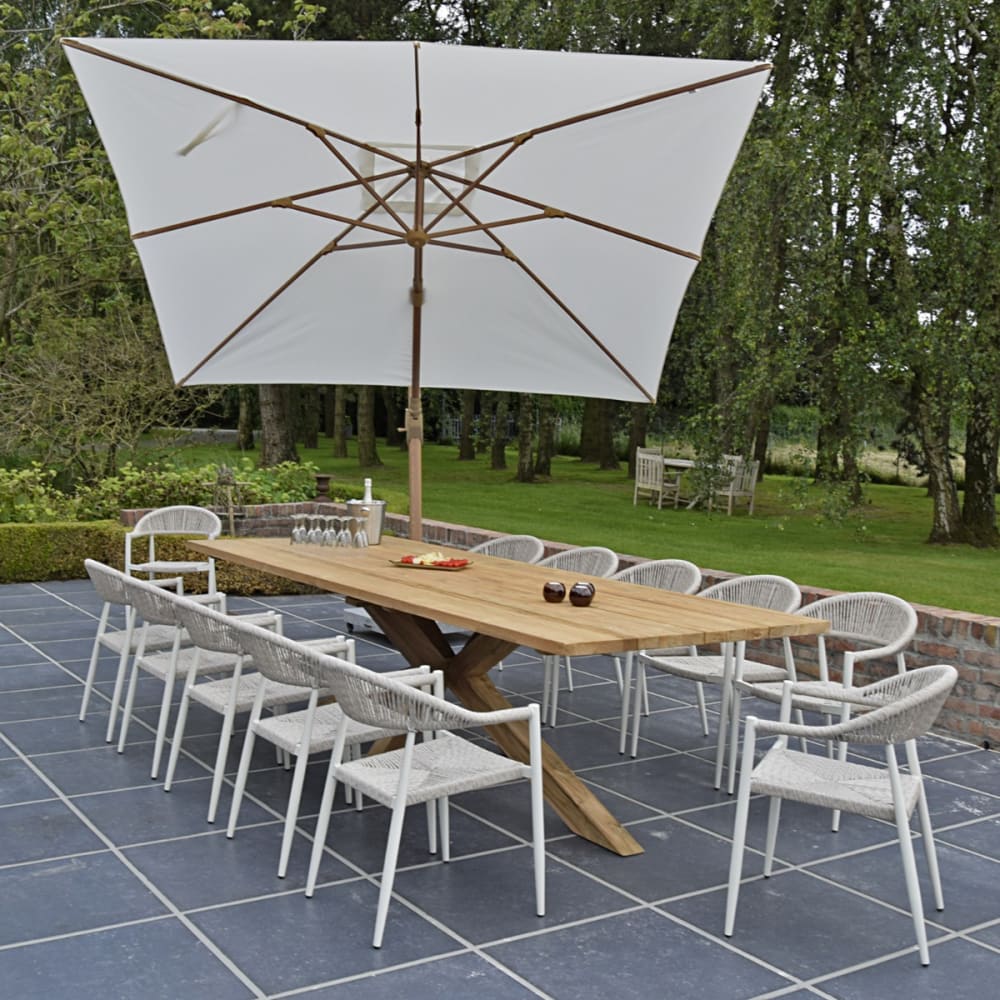 Parasol déporté en alu finition bois toile écrue 3x3m