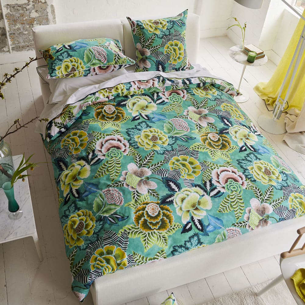 Housse de couette imprimée en percale de coton vert 200x200