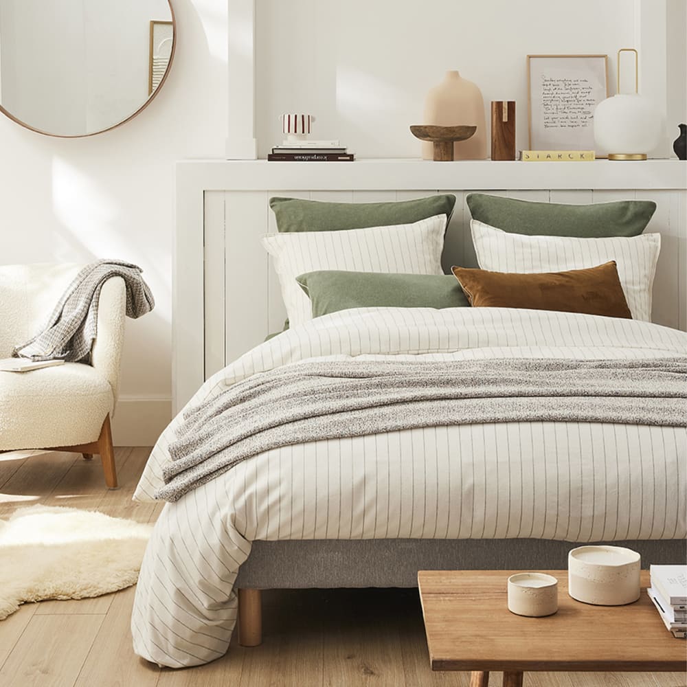 Housse de couete unie en flanelle de coton beige 260x240